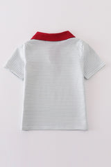 Sage stripe plane embroidery boy shirt