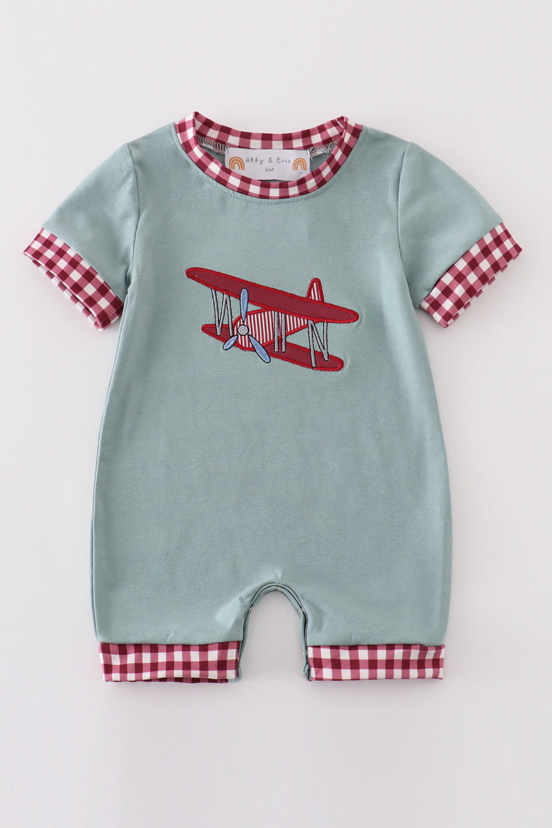 Sage plane applique boy romper