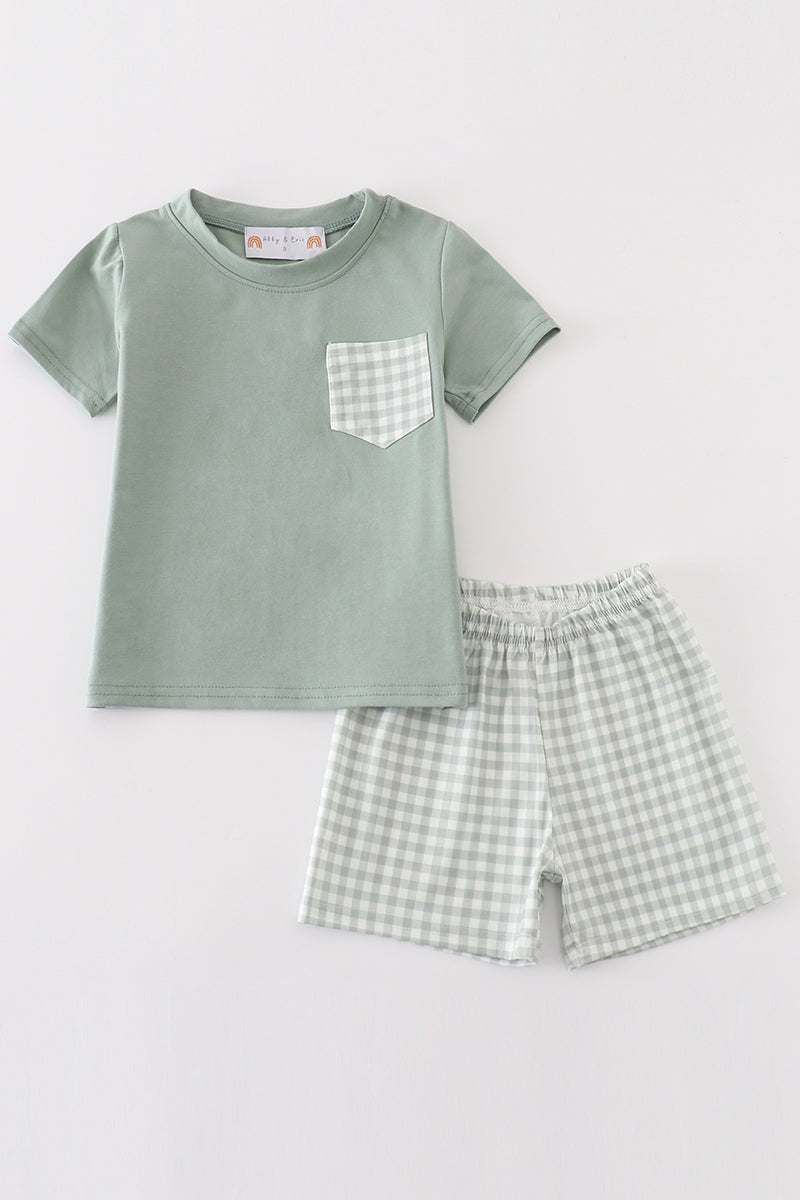 Sage boy gingham set