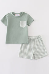 Sage boy gingham set