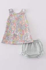 Sage pastel floral harmony girl gingham bloomer set