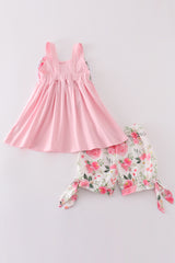 Pink bow floral print girl set