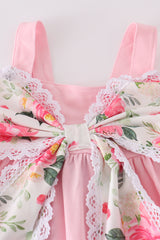 Pink bow floral print girl set