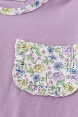 Purple bow floral girl skort set