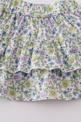 Purple bow floral girl skort set