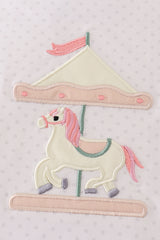 Pink bow carousel applique girl set