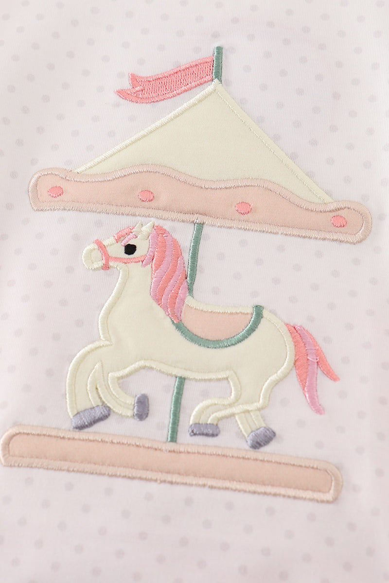 Pink carousel applique girl bubble