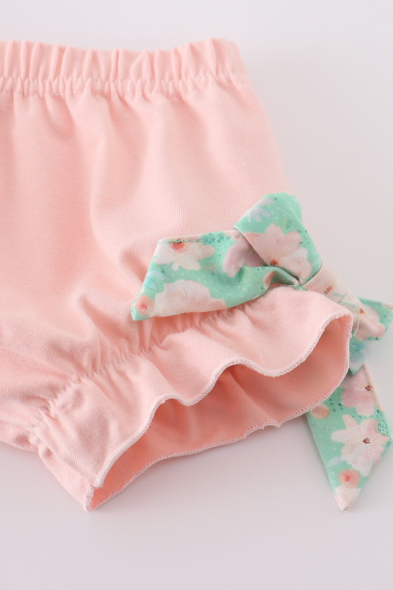 Green floral print girl bloomer set