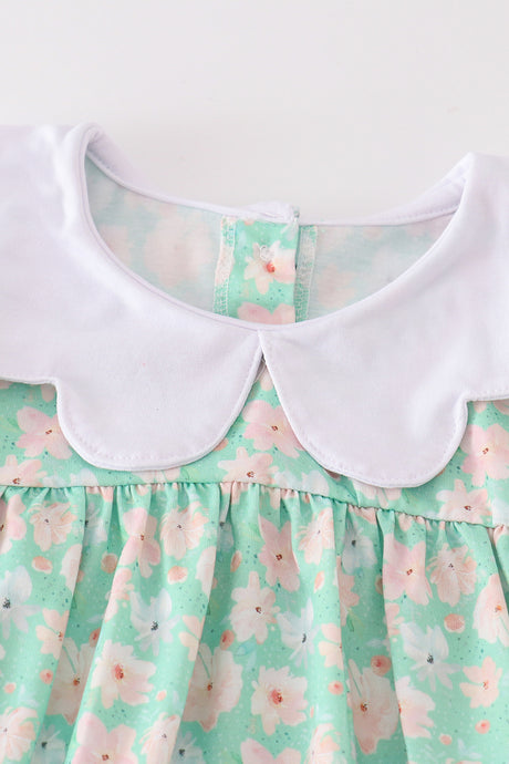 Green floral print girl set