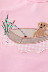 Pink fishing puppy applique girl set