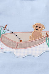 Blue fishing puppy applique boy pants set