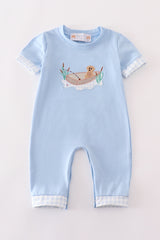 Blue fishing puppy applique boy romper