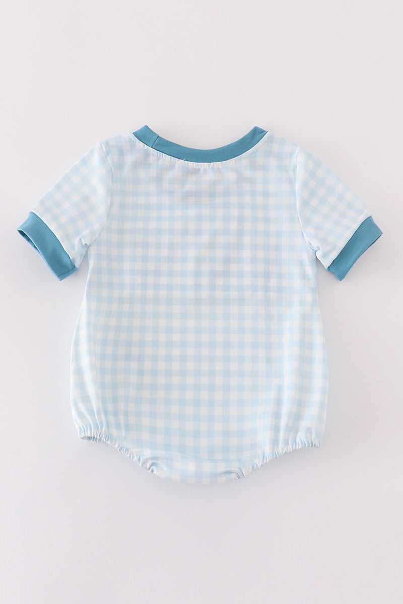 Blue cow embroidery smocked boy bubble