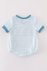 Blue cow embroidery smocked boy bubble