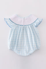 Blue cow embroidery smocked girl bubble