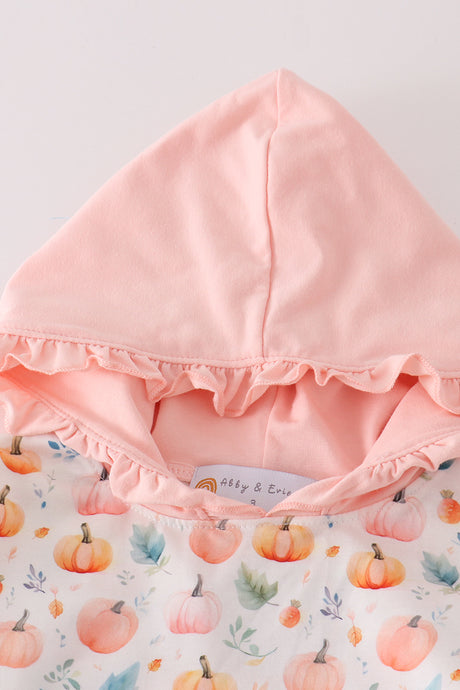 Pink pumpkin print girl hoodie set