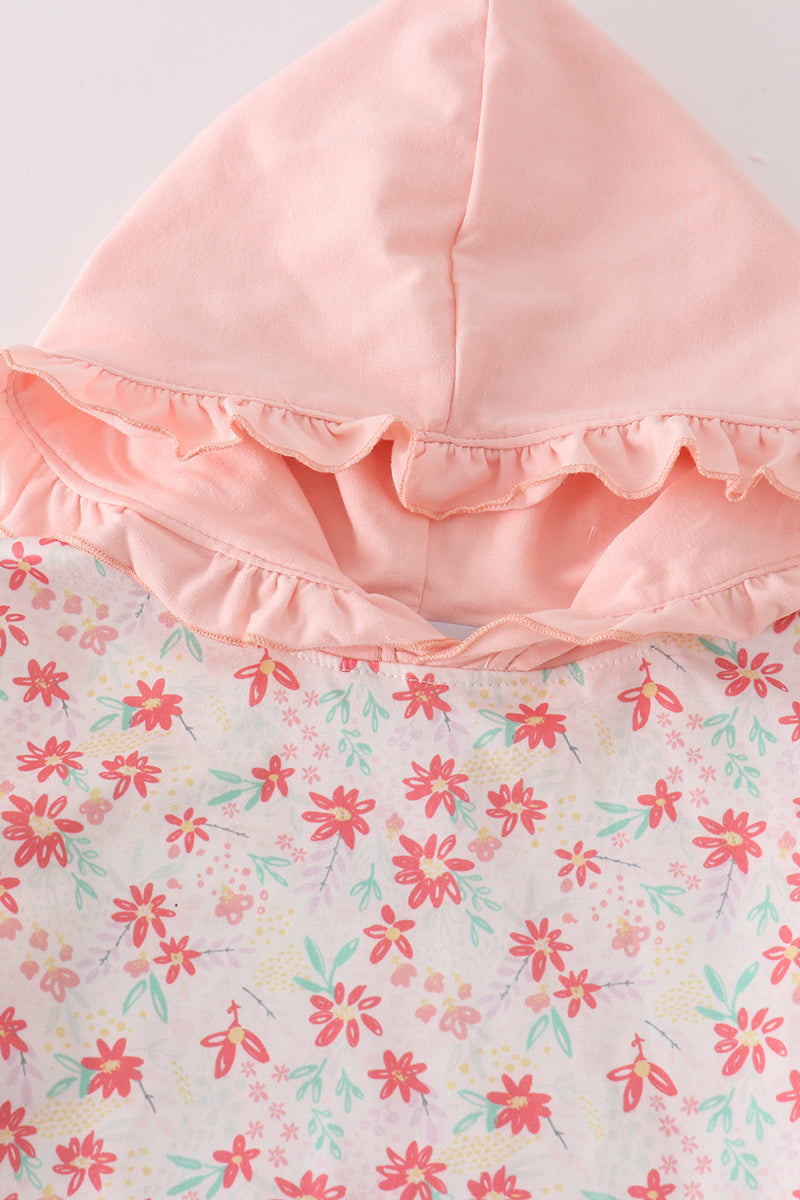 Pink floral girl hoodie set