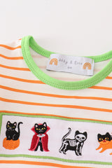 Green halloween cat embroidery girl romper