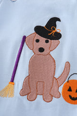 Blue halloween witch dog embroidery girl bubble