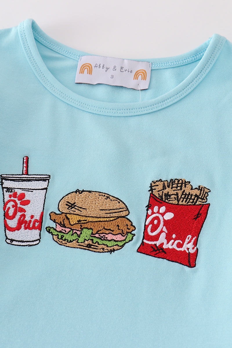 Red stripe chick fil a embroidery girl pants set