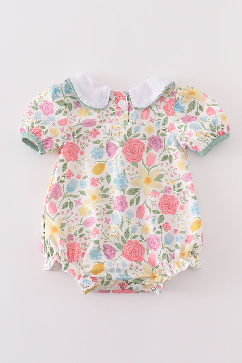 Floral print baby girl bubble