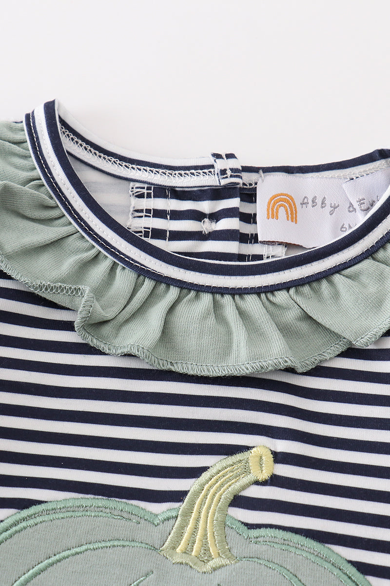 Sage pumpkin applique stripe girl romper