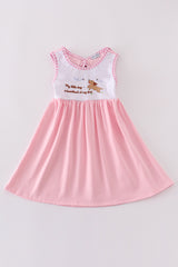 Pink puppy embroidery girl dress