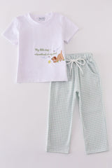 Green puppy embroidery boy set