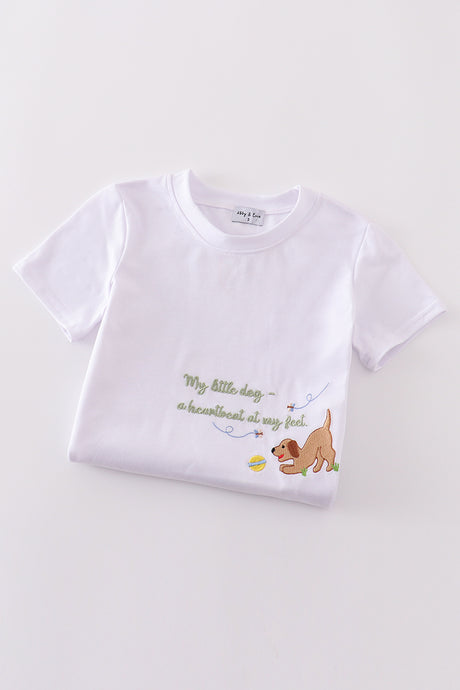 Green puppy embroidery boy set