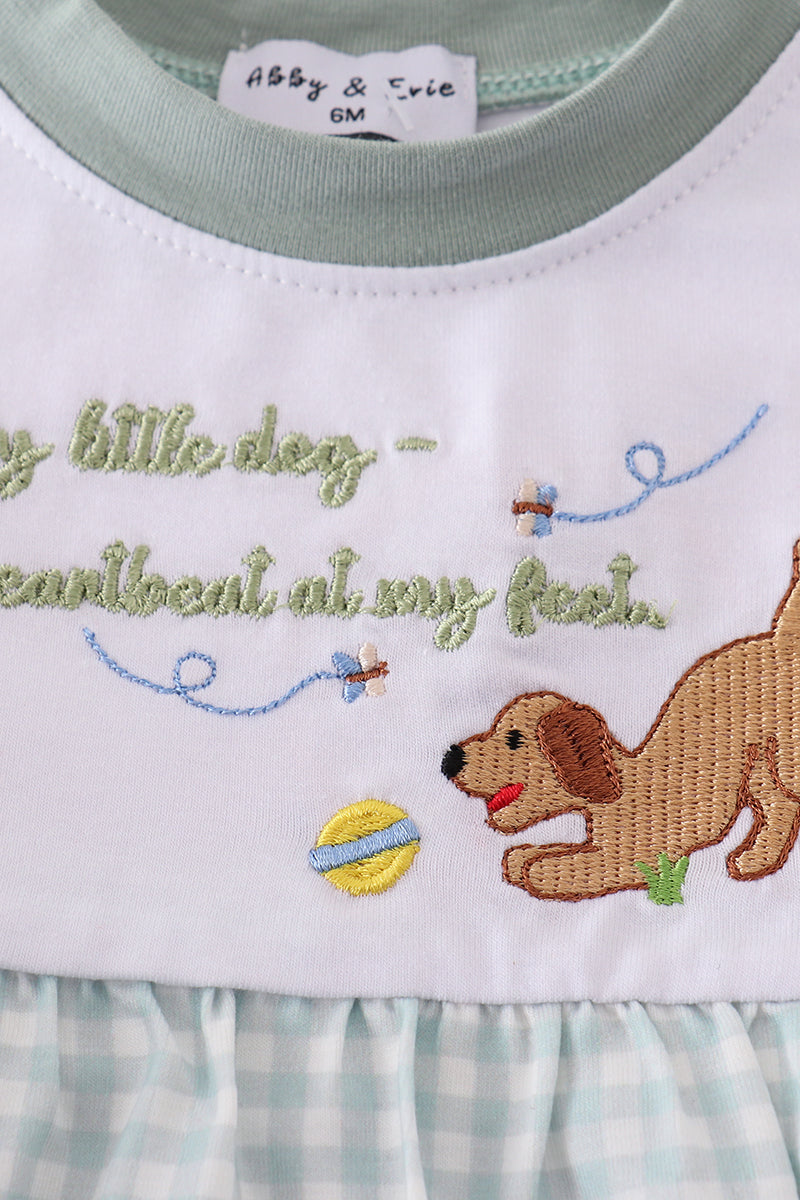 Green puppy embroidery boy bubble