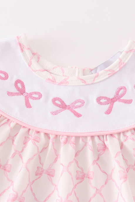 Pink bow embroidery baby set