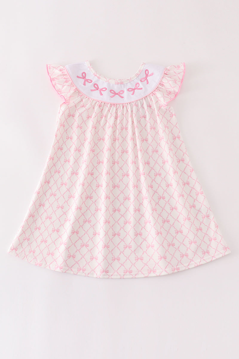 Pink bow embroidery girl dress