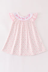 Pink bow embroidery girl dress