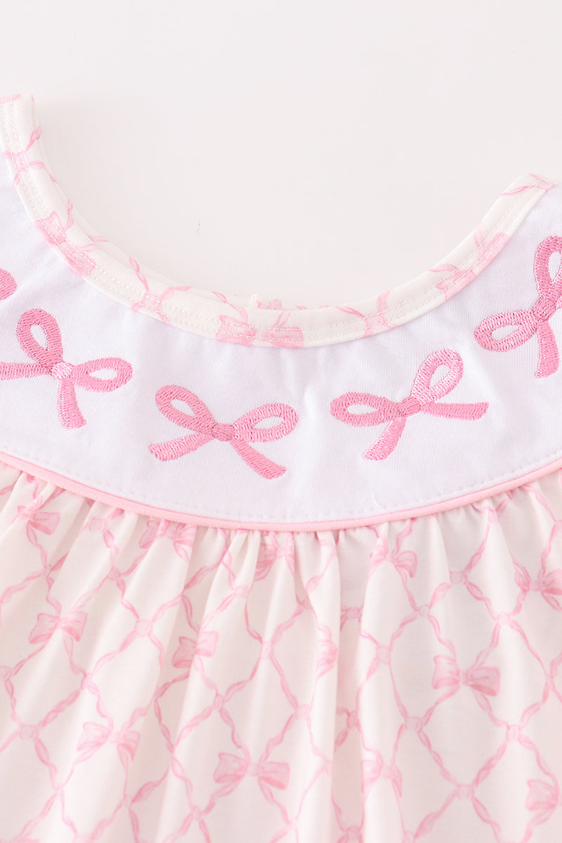 Pink bow embroidery girl dress