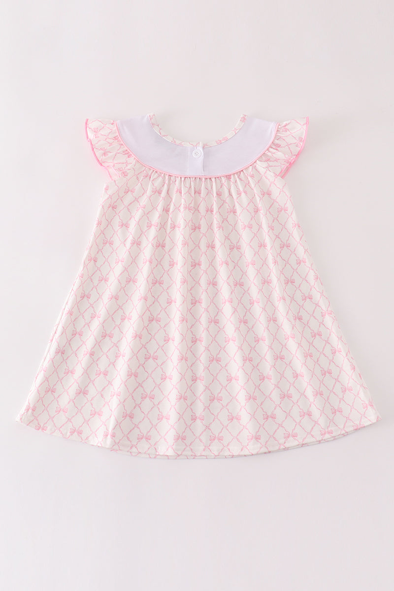 Pink bow embroidery girl dress