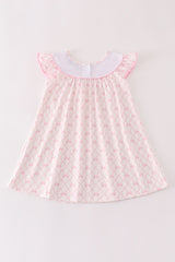 Pink bow embroidery girl dress