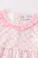 Pink bow embroidery girl set