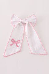 Pink bow embroidery girl hair bow