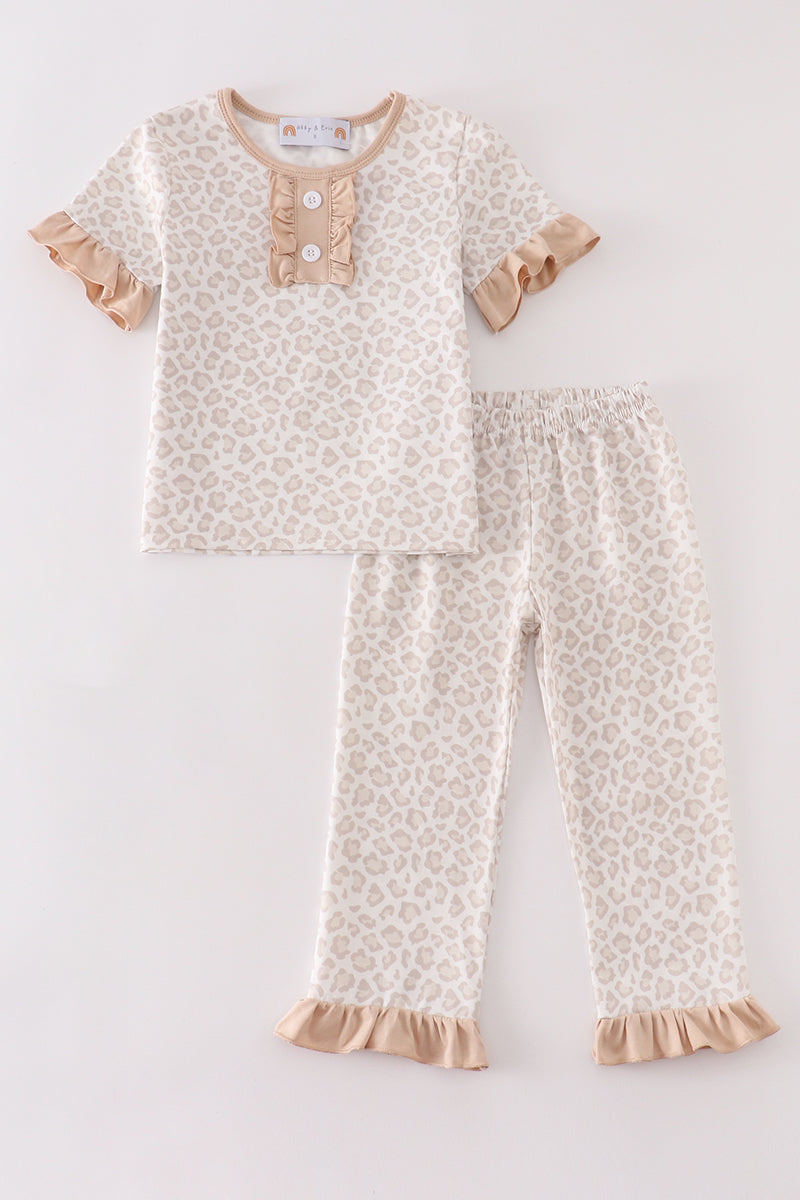 Beige leopard girl pajamas set