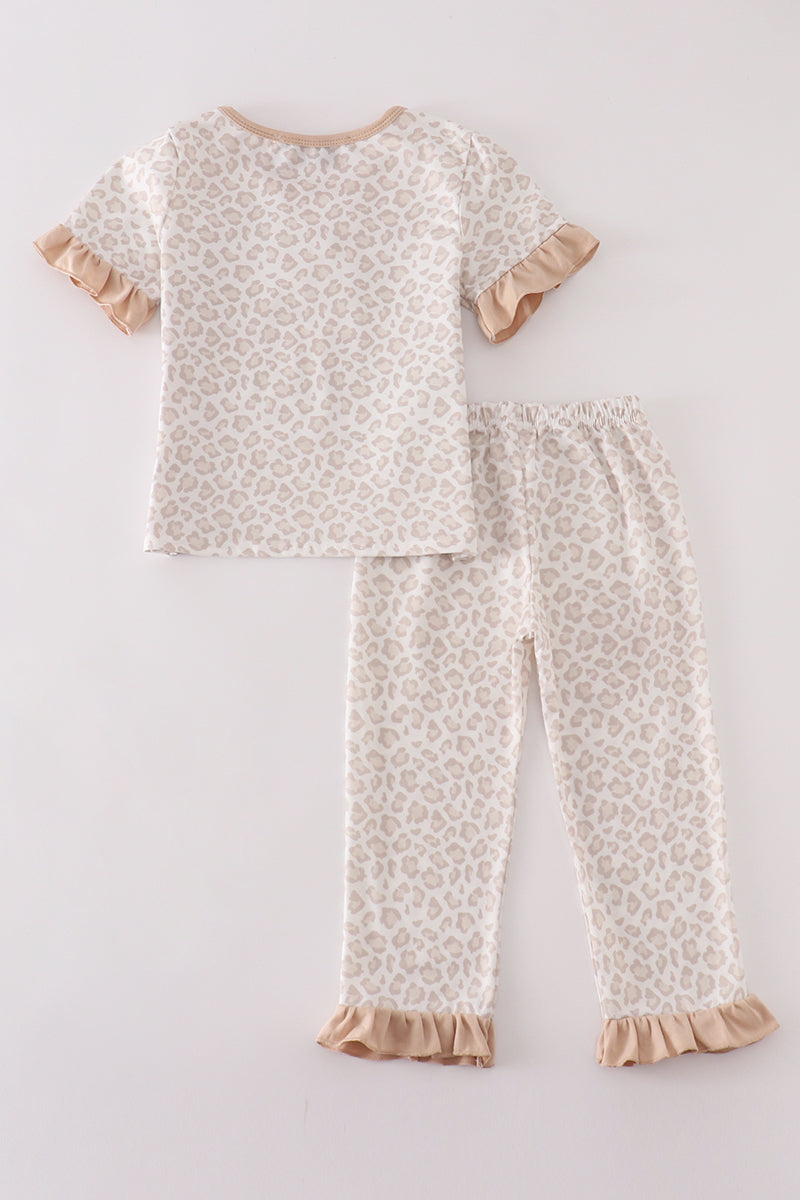 Beige leopard girl pajamas set