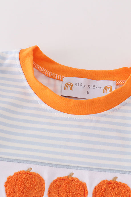 Blue stripe pumpkin french knot boy set