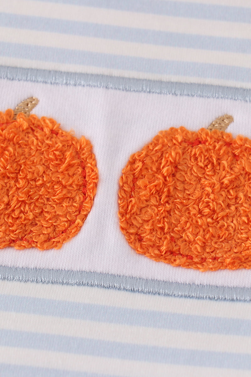 Blue stripe pumpkin french knot boy set