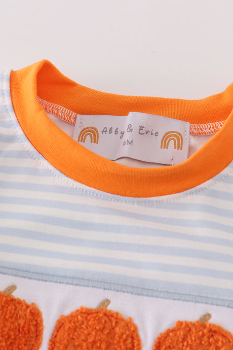 Blue stripe pumpkin french knot boy bubble