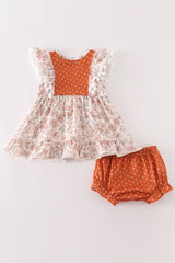 Brown floral ruffle baby girl set