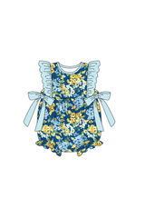 Golden meadow print ruffle girl bubble