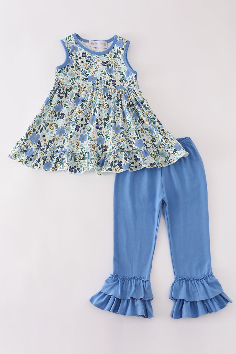 Blue floral print girl set