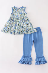 Blue floral print girl set