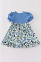 Blue floral print girl dress