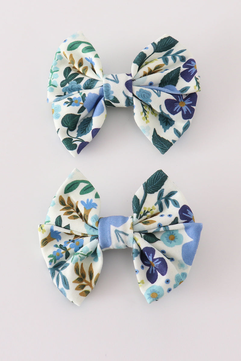 Blue floral print hair bow – Honeydew USA