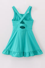 Green active sporty ruffle tennis dress